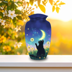 Starry night black cat memorial urn for cat ashes