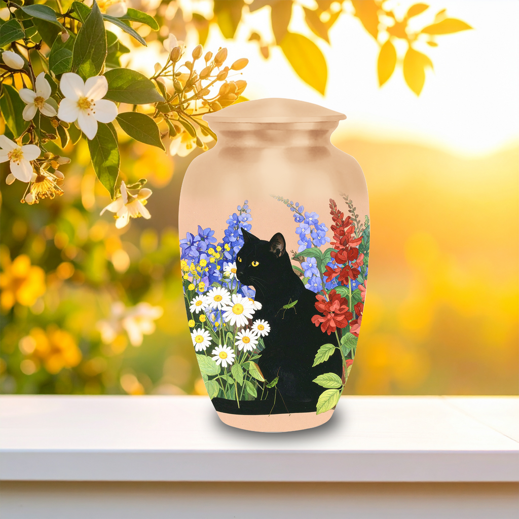 Cat Urn for Ashes – Handmade Aluminum Pet Cremation Urn for Cat Ashes, 10 Inch Large 200 Cubic Inches Memorial Funeral Burial Urn