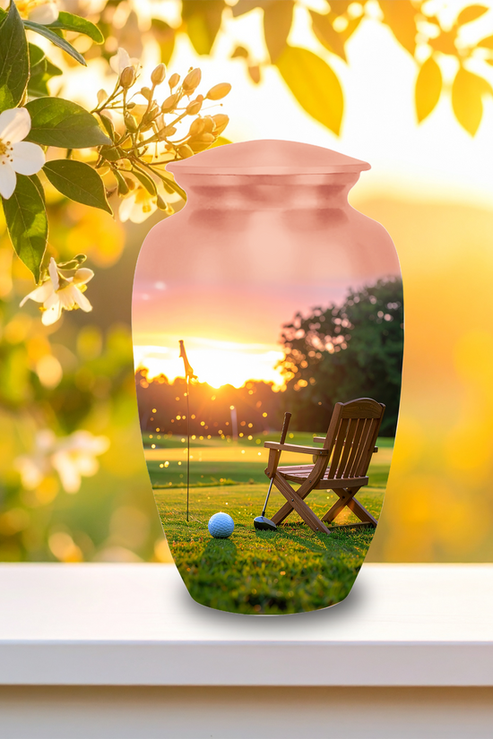 Golf Course Sunset Cremation Urn for Human Ashes - Adult & Keepsake Memorial Urns