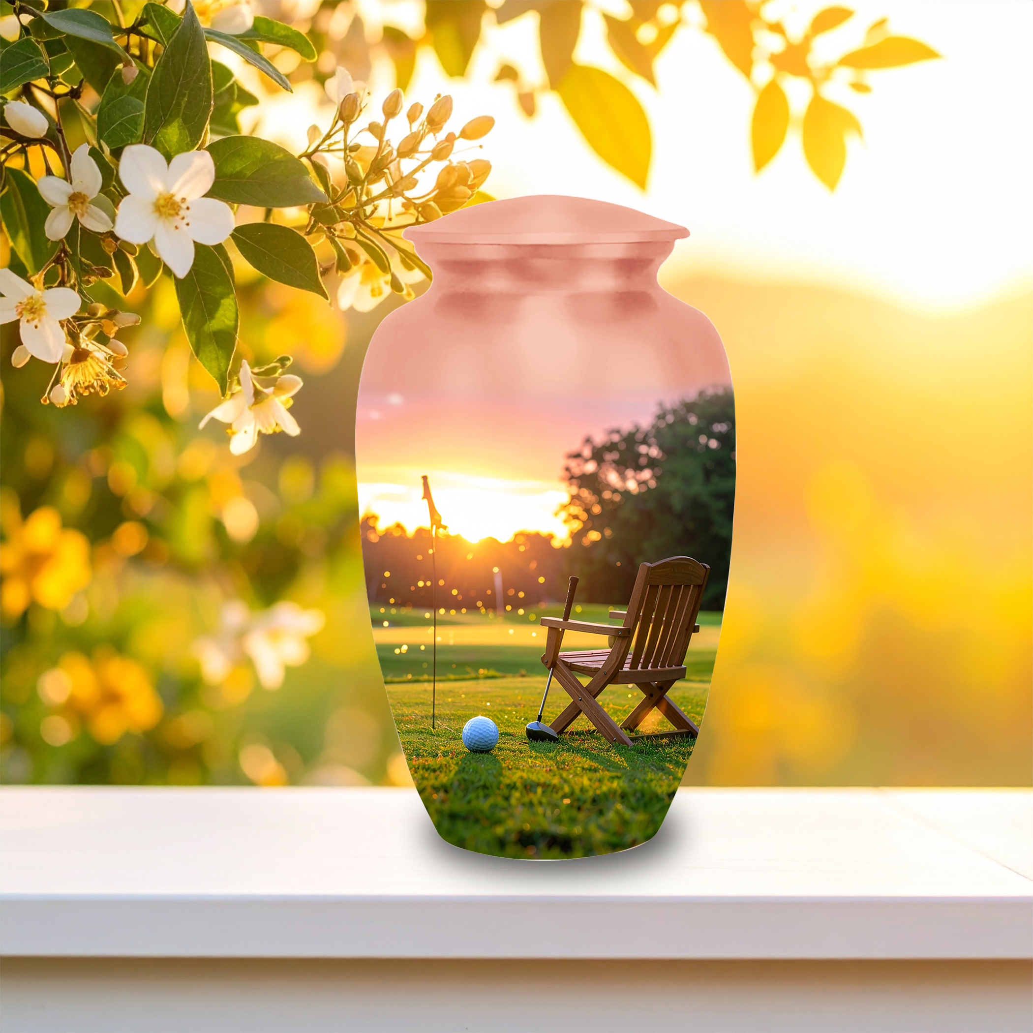 Golf Course Sunset Cremation Urn for Human Ashes - Adult & Keepsake Memorial Urns