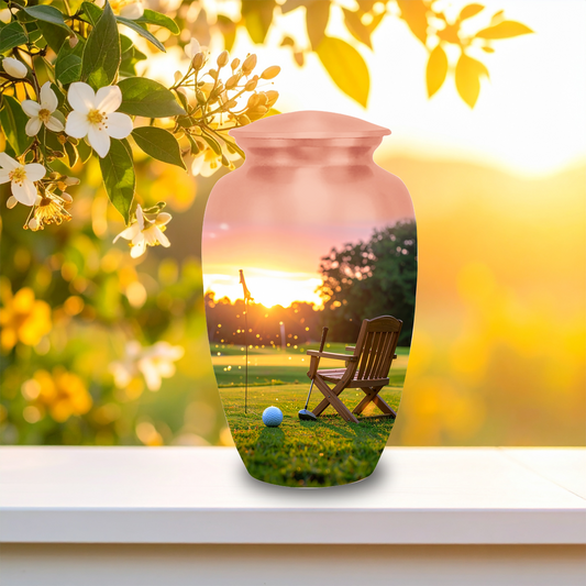 Golf Course Sunset Cremation Urn for Human Ashes - Adult & Keepsake Memorial Urns