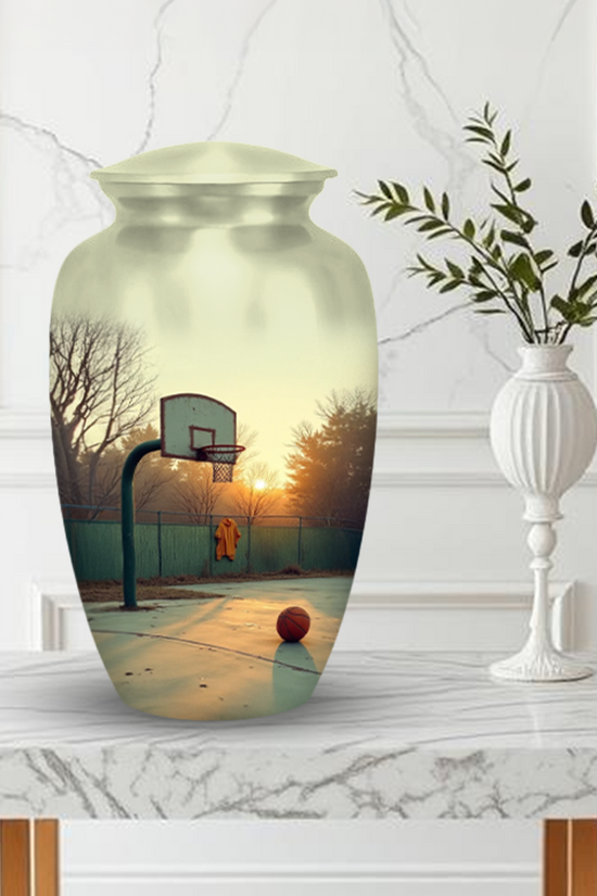 Basketball Cremation Urn for Human Ashes – Sports Memorial Urn with Velvet Bag