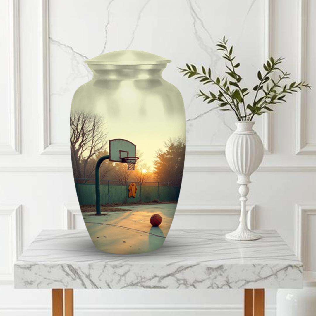 Basketball Cremation Urn for Human Ashes – Sports Memorial Urn with Velvet Bag