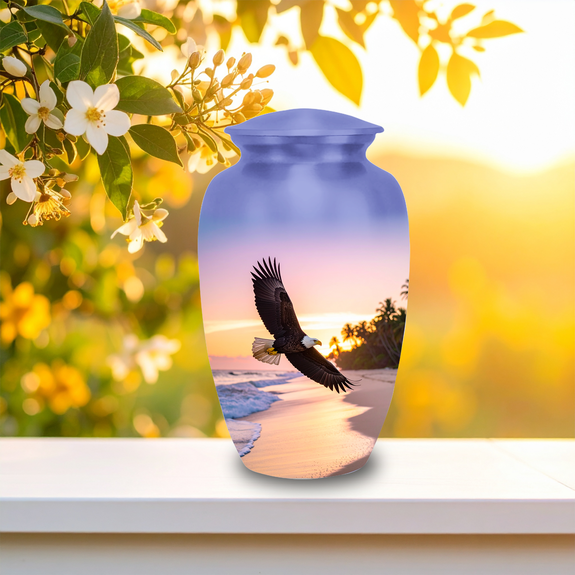 Bald eagle memorial urn for human ashes