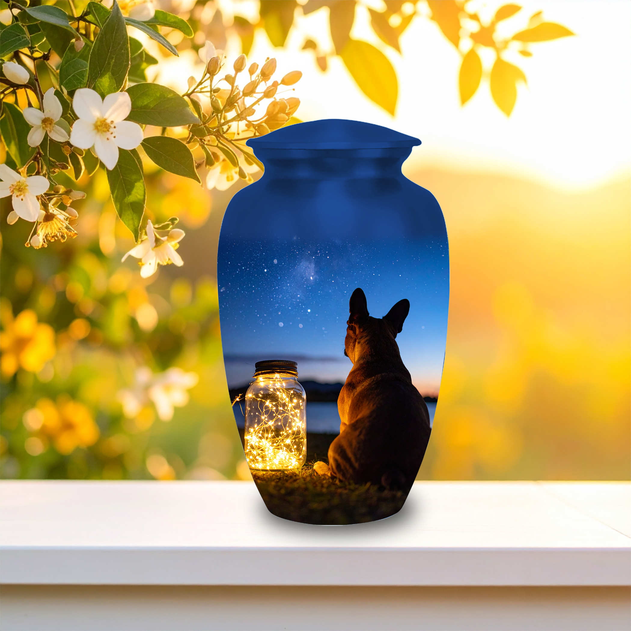 Handmade aluminum dog urn for ashes