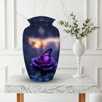 Handmade aluminum purple butterfly rose urn for ashes