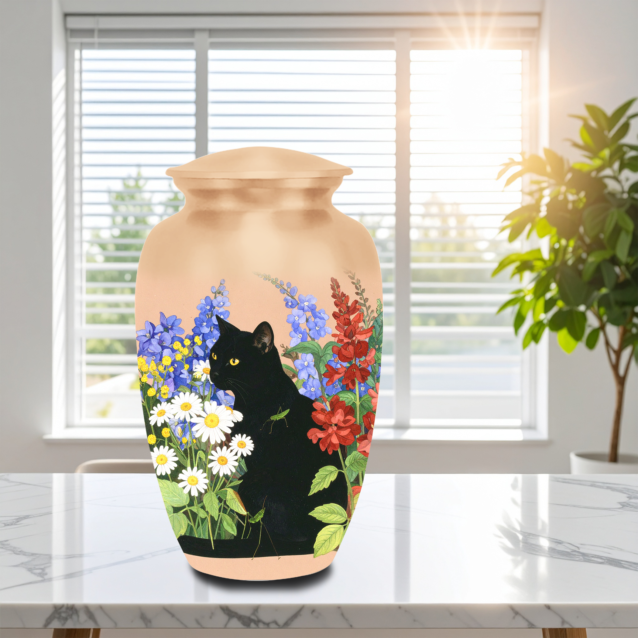 Cat Urn for Ashes – Handmade Aluminum Pet Cremation Urn for Cat Ashes, 10 Inch Large 200 Cubic Inches Memorial Funeral Burial Urn