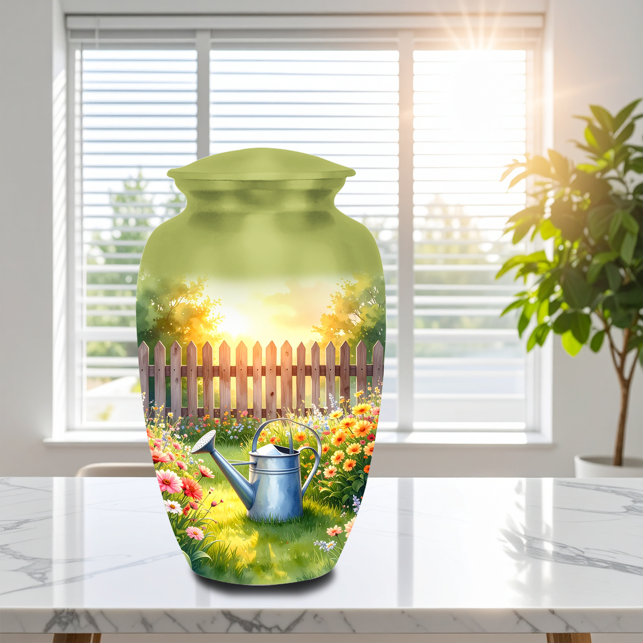 Handmade Cremation Urn for Human Ashes Adult – Aluminum Floral Gardener Memorial Funeral Urn, 10 Inch Large 200 Cubic Inches Burial Urn for Ashes