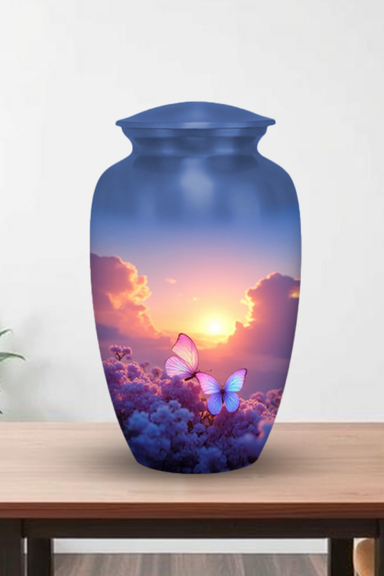 Sunset Butterfly Cremation Urn for Human Ashes – Memorial Urn with Velvet Bag