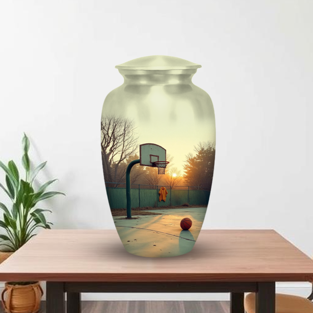 Basketball Cremation Urn for Human Ashes – Sports Memorial Urn with Velvet Bag