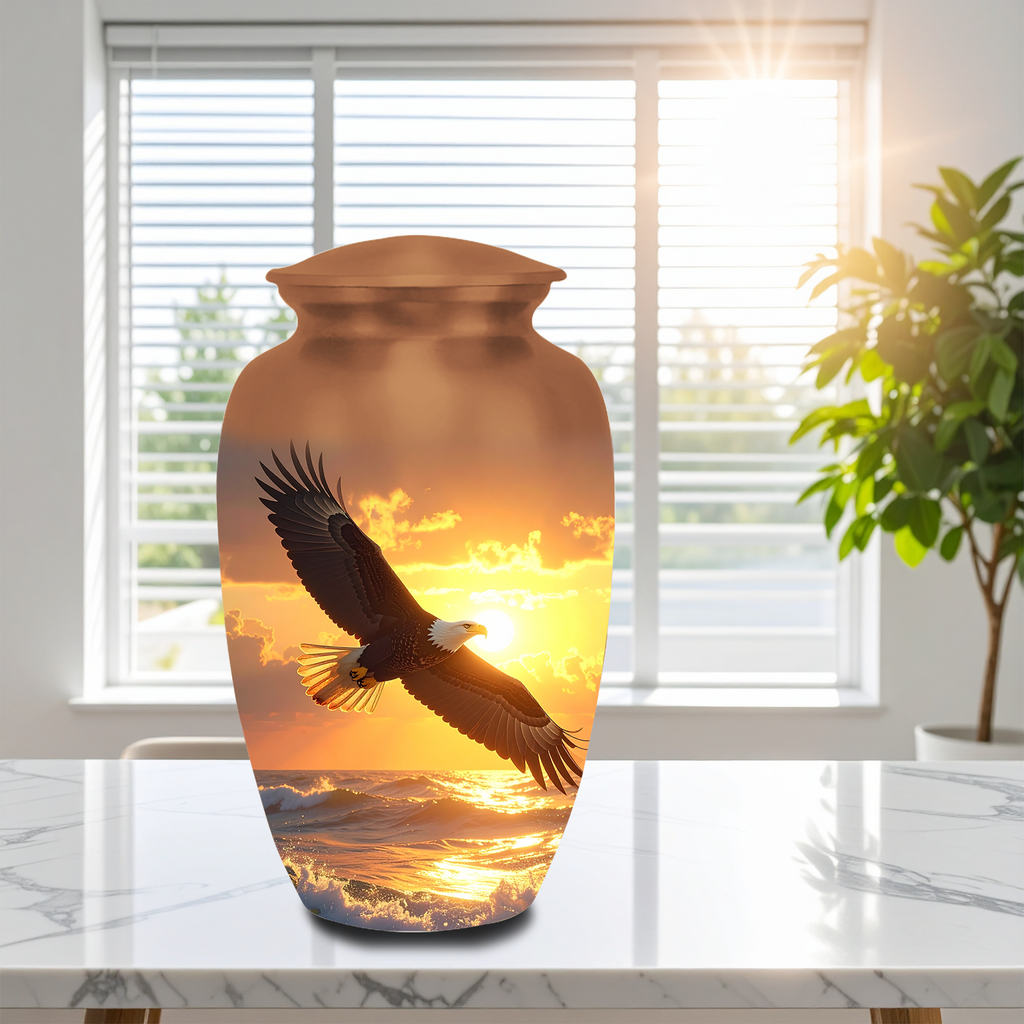 Bald eagle cremation urns for ashes majestic eagle memorial urns adults aluminum quality sunset design