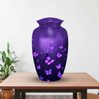 Handmade aluminum purple butterflies urn for ashes