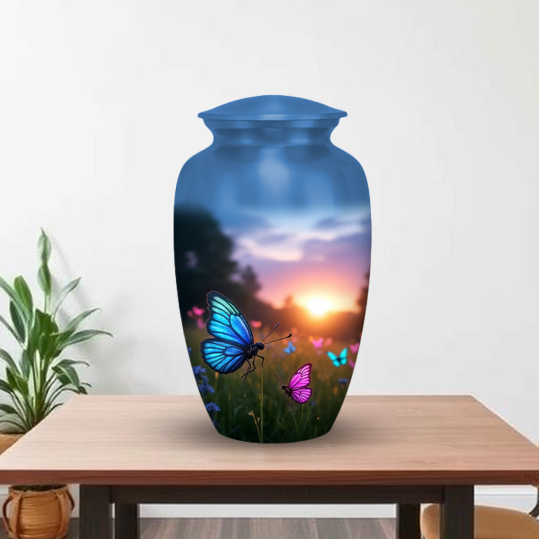 Blue Butterfly Cremation Urn for Human Ashes – Memorial Urns for Women, Mom,