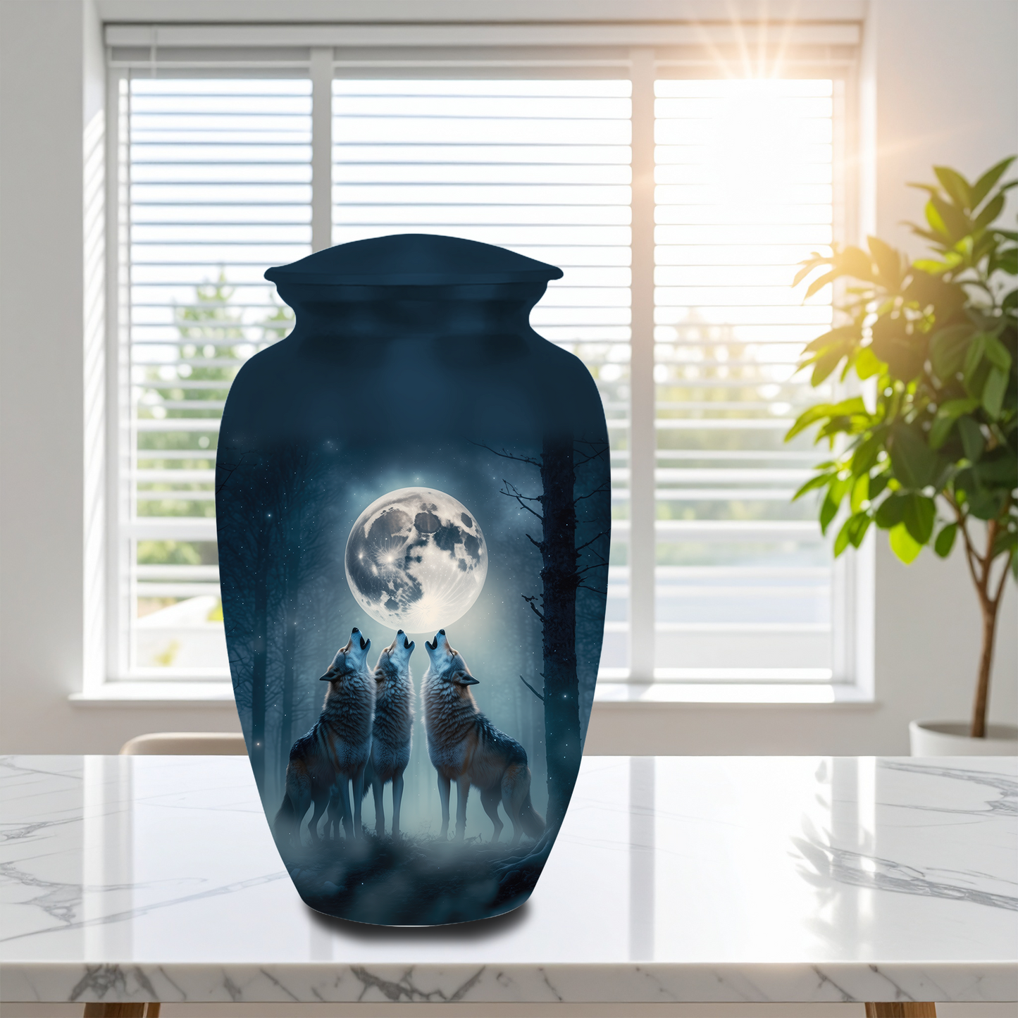 Handmade Three Wolves Howling Cremation Urn for Human Ashes Adult Male