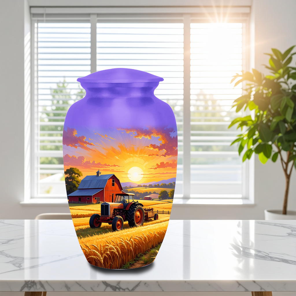 Tractor Cremation Urn for Human Ashes Adult – Handmade Aluminum Farmer Memorial Funeral Urn, 10 Inch Large 200 Cubic Inches Burial Urn for Ashes