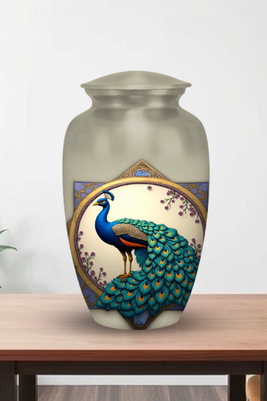 Peacock Cremation Urn for Human Ashes – Elegant Memorial Urn with Velvet Bag