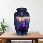 Purple rose and butterfly memorial urn for women and mom