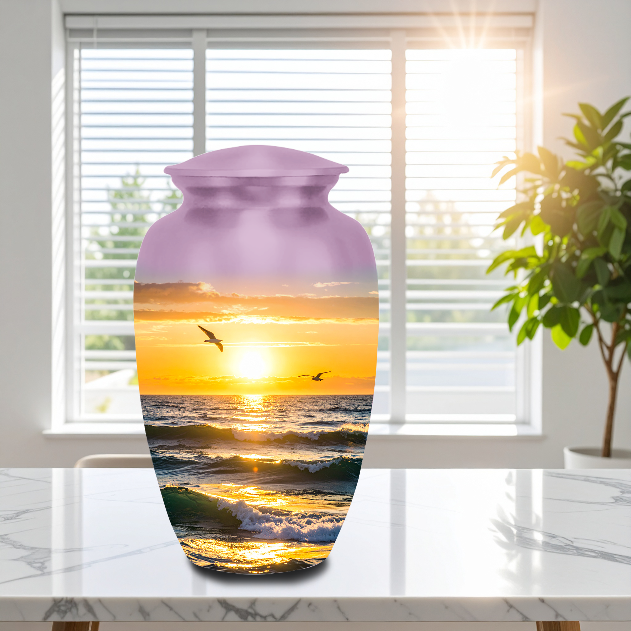 Sunset ocean cremation urn for adult human ashes