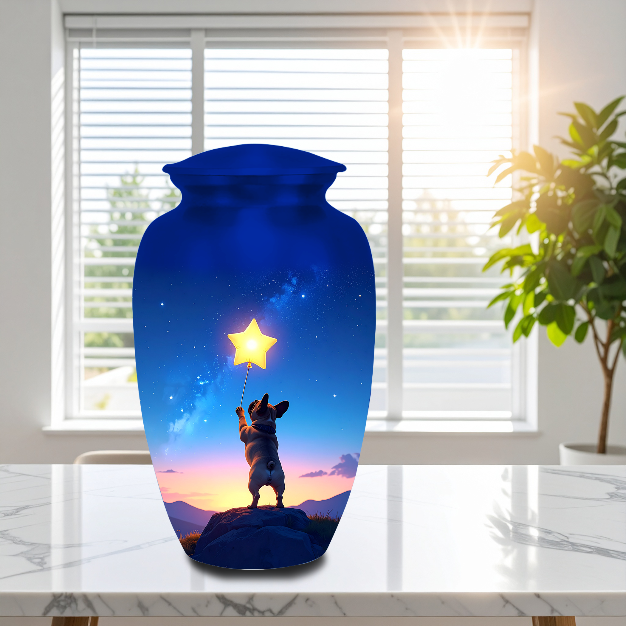 Dog Urn for Ashes – Star Reaching Pet Memorial Cremation Urn, Handmade Aluminum Dog Ashes Urn, Large 10 Inch 200 Cubic Inches Pet Funeral Burial Urn
