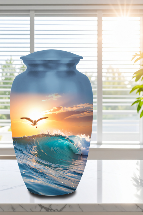 Sunset ocean cremation urn for adult human ashes