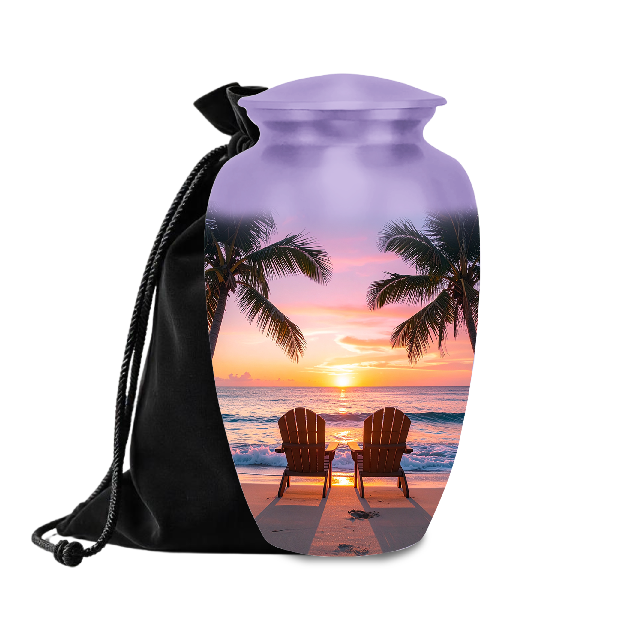 Tropical Beach Sunset Cremation Urn - Adult & Keepsake Sizes, Aluminum Memorial Urn