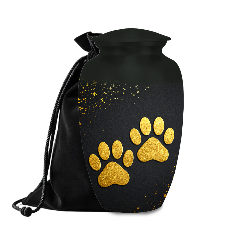 Black paw print pet cremation urn for ashes