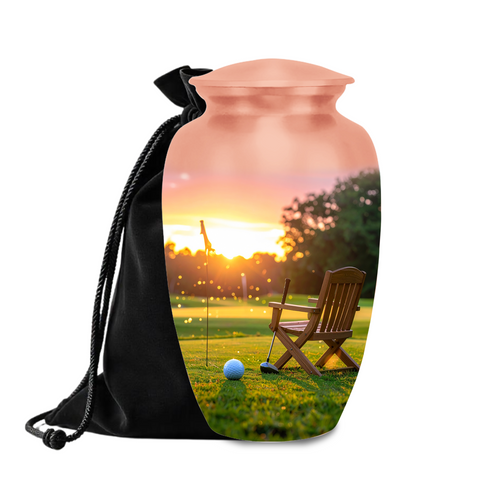 Golf course sunset cremation urn for human ashes