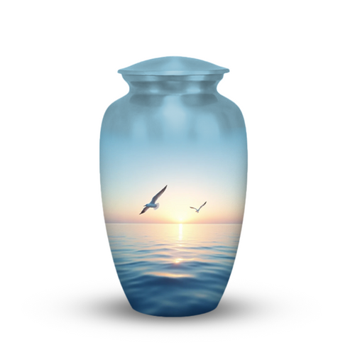 Seagull ocean sunset cremation urn for human ashes