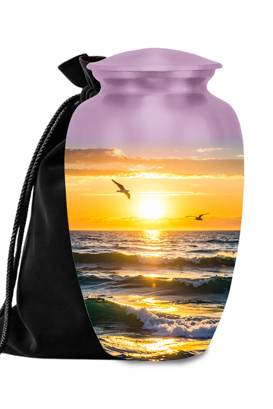 Sunset Ocean Cremation Urns for Human Ashes | Adult & Keepsake Sizes | Premium Aluminum Memorial Urns | Beautiful Funeral Urns