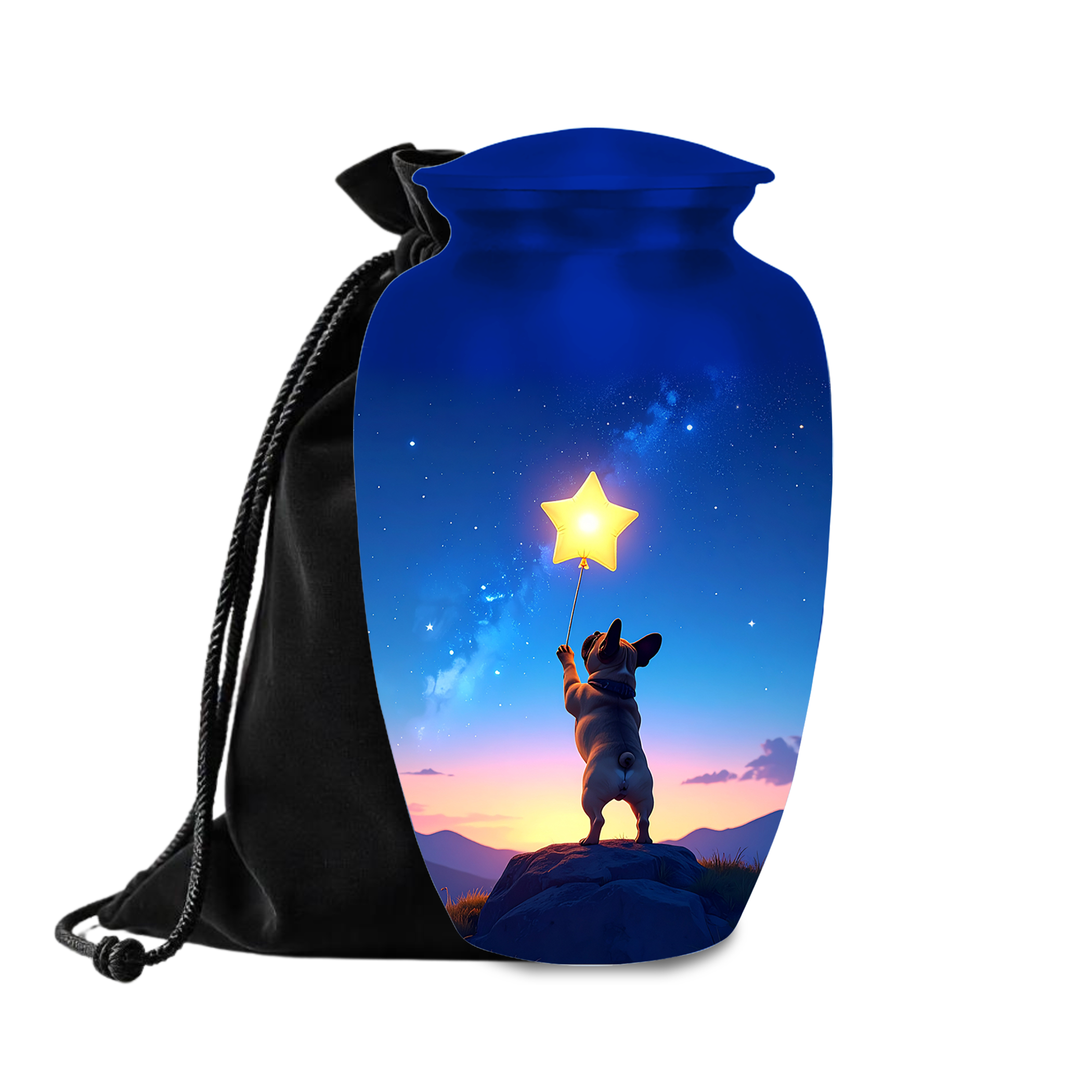 Dog reaching for star cremation urn