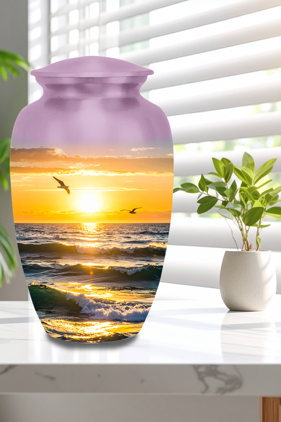 Sunset Ocean Cremation Urns for Human Ashes | Adult & Keepsake Sizes | Premium Aluminum Memorial Urns | Beautiful Funeral Urns