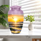 Handmade aluminum golden sunset ocean urn for ashes