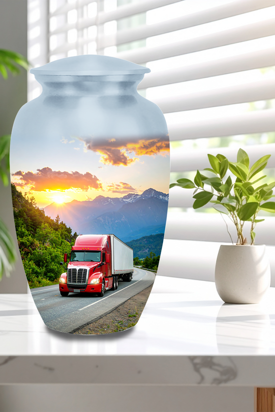Truck cremation urn for human ashes — adult size premium aluminum urn