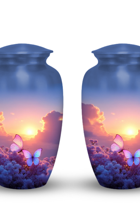 Sunset Butterfly Cremation Urn for Human Ashes – Memorial Urn with Velvet Bag