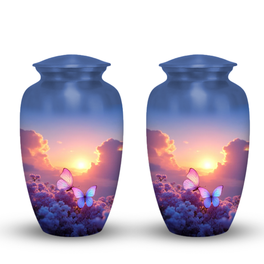 Sunset Butterfly Cremation Urn for Human Ashes – Memorial Urn with Velvet Bag