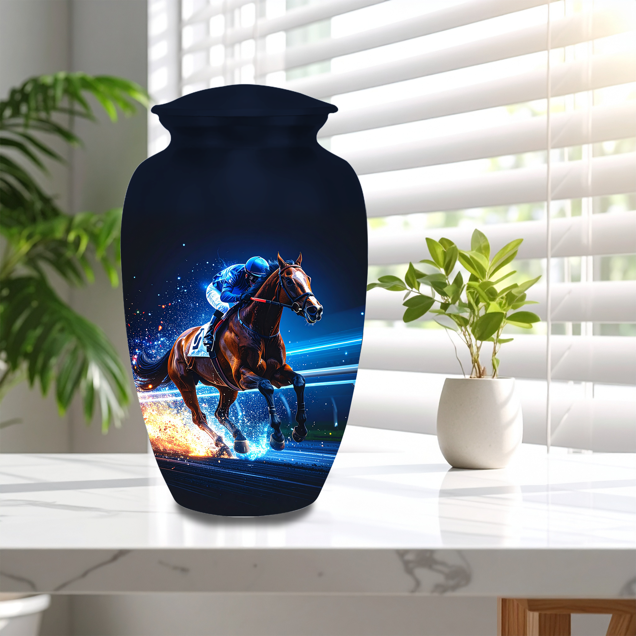Durable aluminum horse racing cremation urns equestrian memorial urns for human ashes lasting quality
