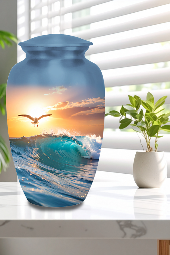 Sunset ocean cremation urn