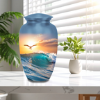 Handmade aluminum turquoise ocean wave urn for ashes