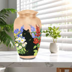 Black cat daisy garden cremation urn – additional view