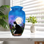Handmade aluminum tuxedo cat moon urn for pet ashes