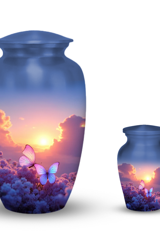 Sunset Butterfly Cremation Urn for Human Ashes – Memorial Urn with Velvet Bag