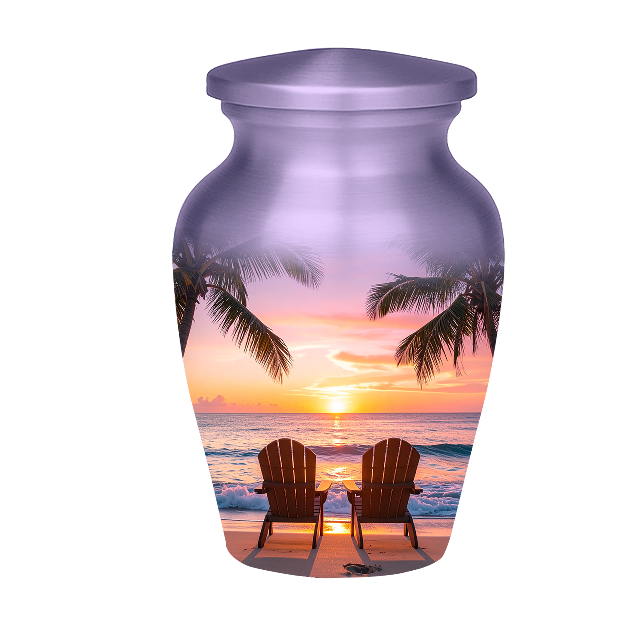 Tropical Beach Sunset Cremation Urn - Adult & Keepsake Sizes, Aluminum Memorial Urn