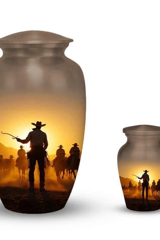 Cowboy Cremation Urn for Human Ashes – Western Memorial Urn with Velvet Bag – Urns for Men, Dad, or Loved Ones