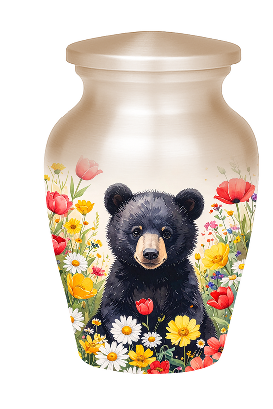 Black Bear in Wild Flower Cremation Urns for Human Ashes | Adult & Keepsake Urns | Premium Aluminum Memorial Urns | Beautiful Funeral Keepsakes