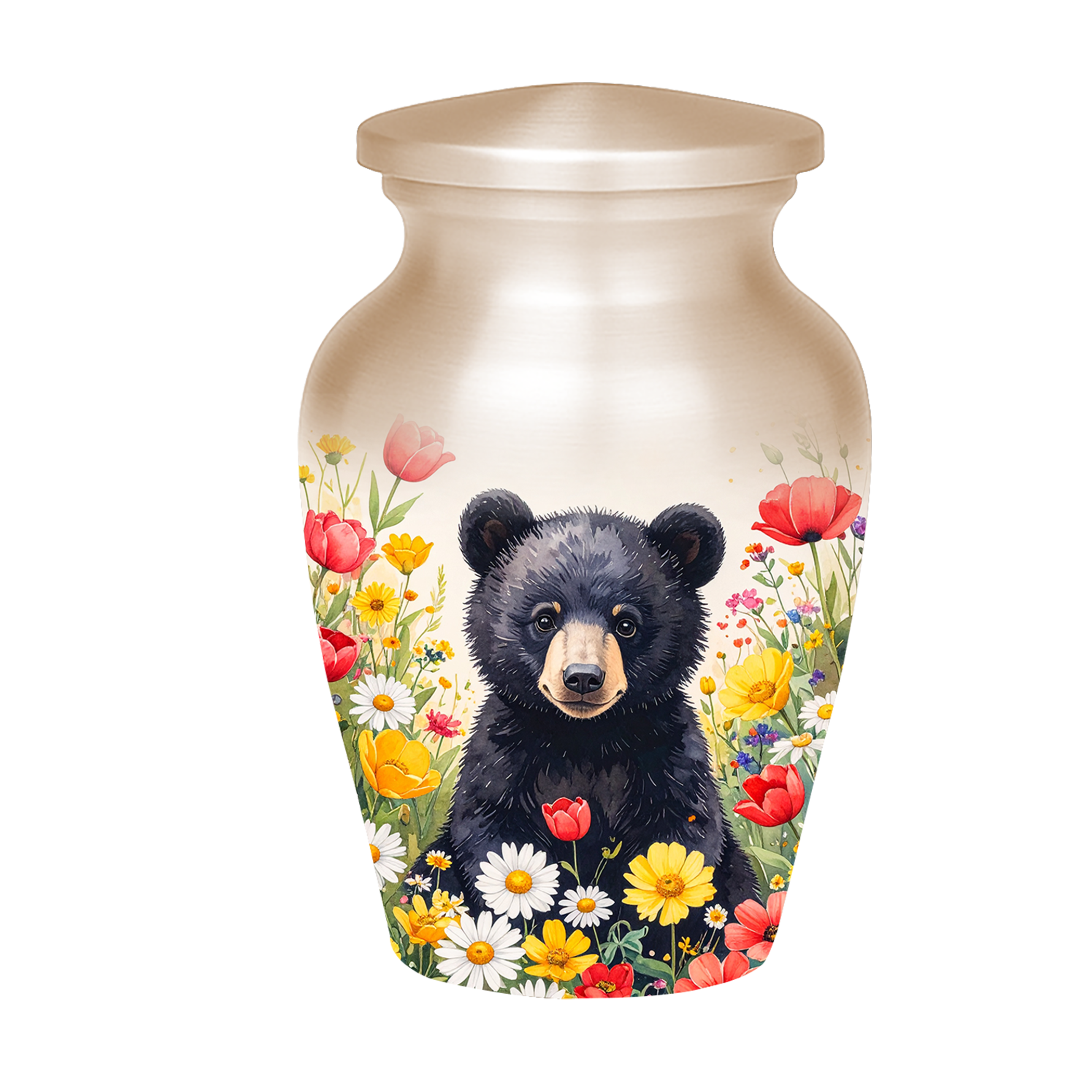 Black Bear in Wild Flower Cremation Urns for Human Ashes | Adult & Keepsake Urns | Premium Aluminum Memorial Urns | Beautiful Funeral Keepsakes