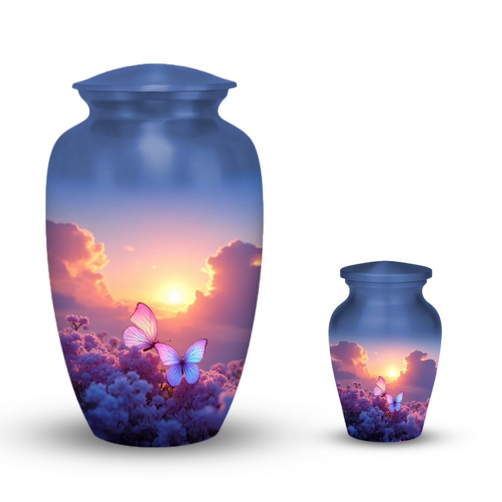 Sunset Butterfly Cremation Urn for Human Ashes – Memorial Urn with Velvet Bag
