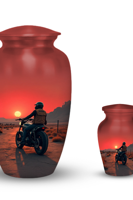 Motorcycle Cremation Urn for Human Ashes – Biker Memorial Urn with Velvet Bag