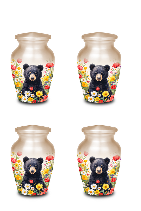 Black Bear in Wild Flower Cremation Urns for Human Ashes | Adult & Keepsake Urns | Premium Aluminum Memorial Urns | Beautiful Funeral Keepsakes