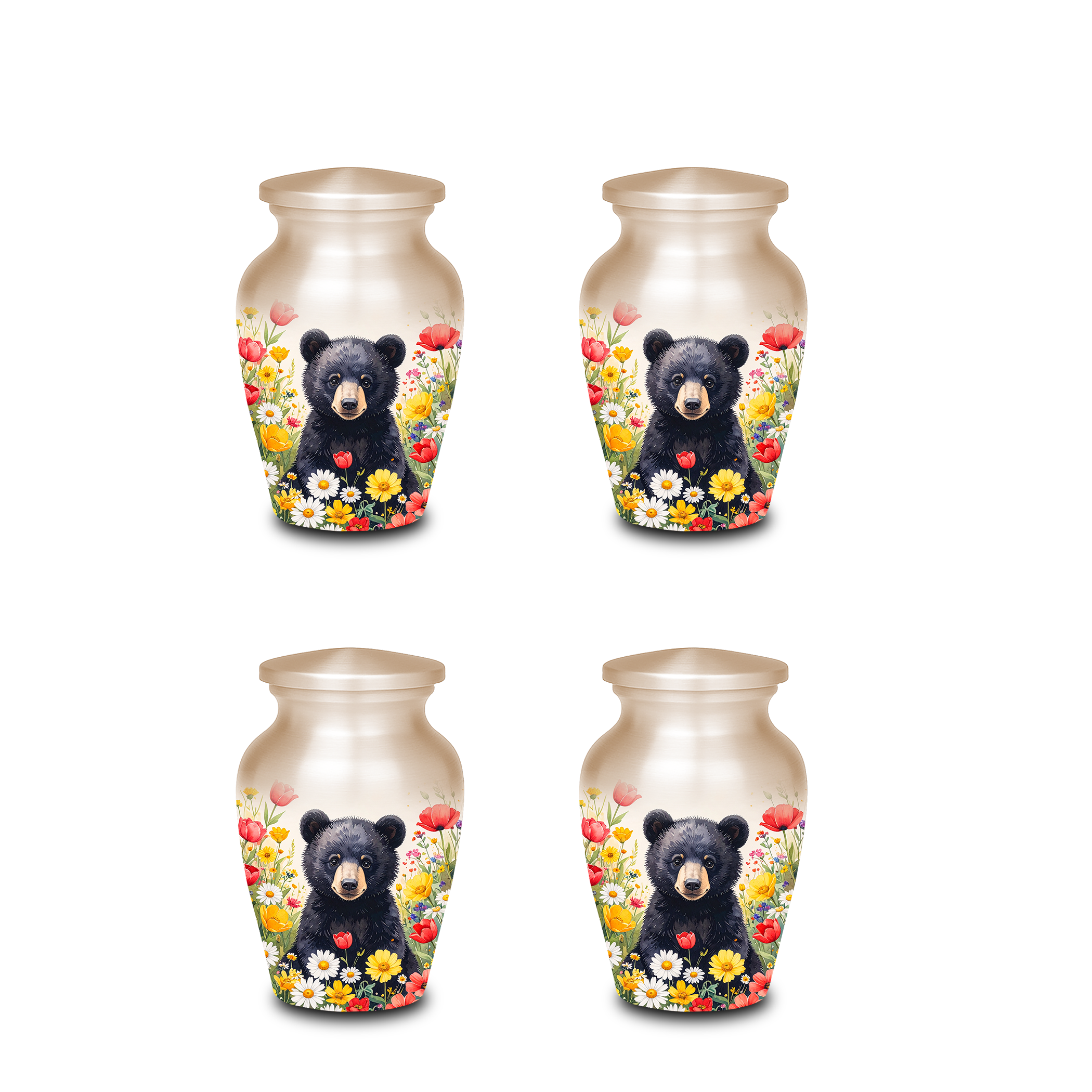 Black Bear in Wild Flower Cremation Urns for Human Ashes | Adult & Keepsake Urns | Premium Aluminum Memorial Urns | Beautiful Funeral Keepsakes