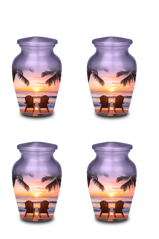 Tropical Beach Sunset Cremation Urn - Adult & Keepsake Sizes, Aluminum Memorial Urn